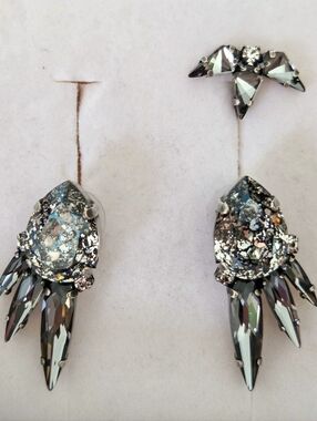 Silver GreySwazorski Crystal Earrings With Matching Clip On Helix Earring